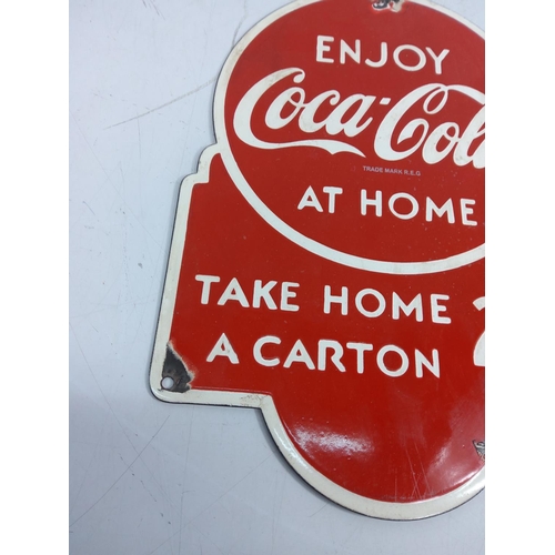 144 - Coca Cola enamel advertising sign, 36 x 26cms