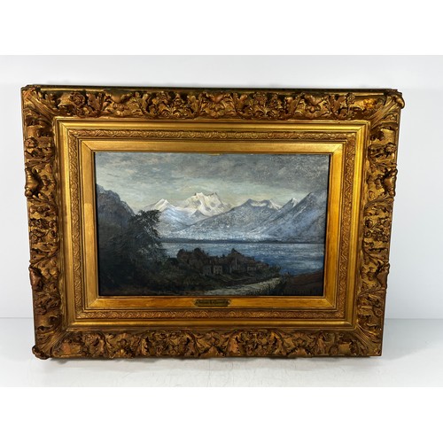 50A - Gilt framed oil painting on canvas of mountain scene