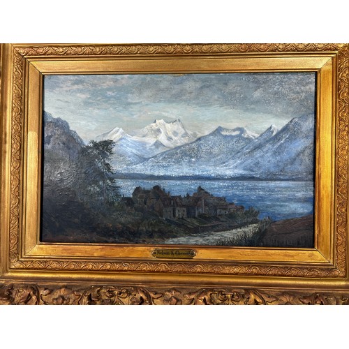 50A - Gilt framed oil painting on canvas of mountain scene