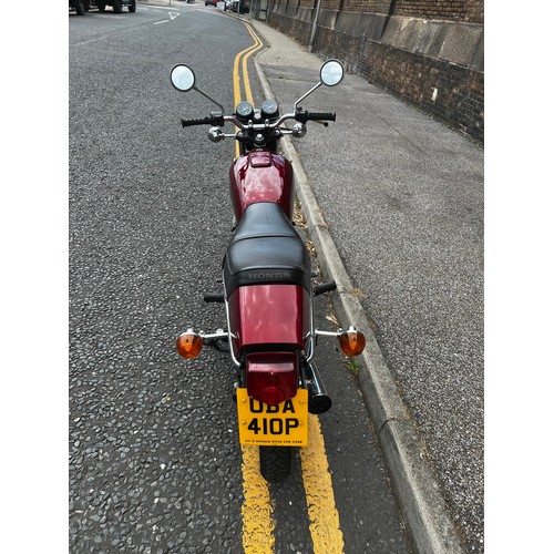 3 - 1976 Honda CJ360T in a beautiful burgundy red.
Registration OBA410P, showing current mileage of 1030... 