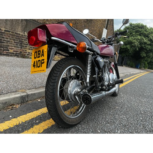 3 - 1976 Honda CJ360T in a beautiful burgundy red.
Registration OBA410P, showing current mileage of 1030... 