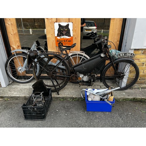 12 - 1947 Black Francis Barnett 98cc pedal motorcycle project & 1955 NSU Quickly 49cc pedal motorcycle pr... 