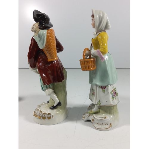 159 - German porcelain caricature figure of 2 men & pair of Porcelain figures