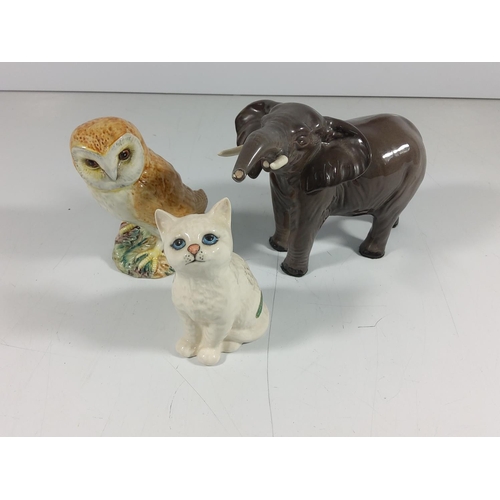 161 - 3 Beswick figures, Cat, Elephant & Owl