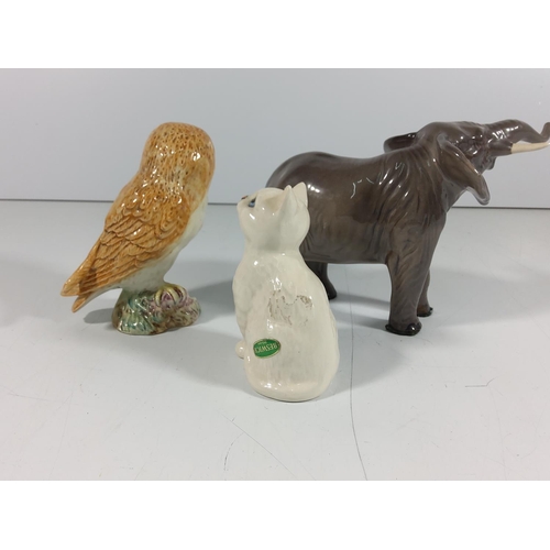 161 - 3 Beswick figures, Cat, Elephant & Owl