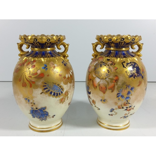 165 - Pair of antique royal crown derby vases with floral and gilt decoration