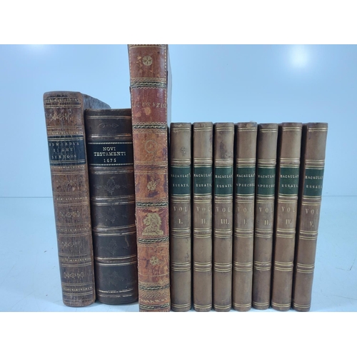 4 - 10 Various Leather bound books including Macaulays Essays, Edwards Eight Sermons & Novi Testamenti