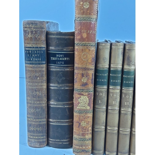 4 - 10 Various Leather bound books including Macaulays Essays, Edwards Eight Sermons & Novi Testamenti