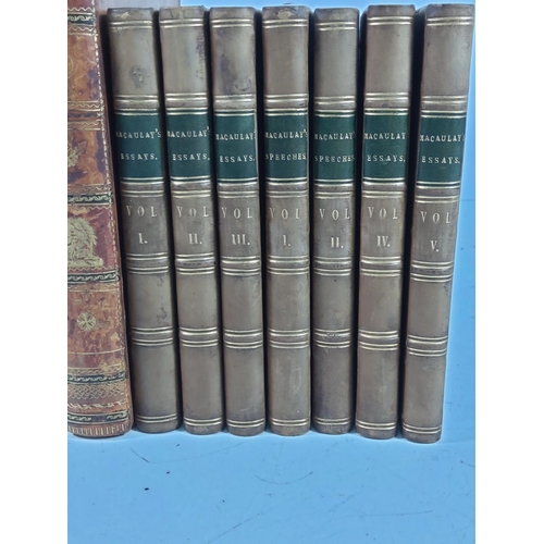 4 - 10 Various Leather bound books including Macaulays Essays, Edwards Eight Sermons & Novi Testamenti