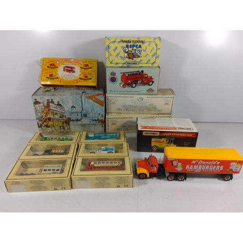 143 - Selection of boxed model vehicles including Match box and yesteryear & Mcdonalds lorry