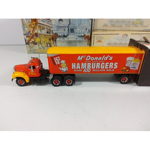 143 - Selection of boxed model vehicles including Match box and yesteryear & Mcdonalds lorry