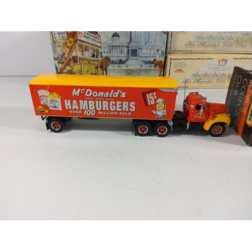 143 - Selection of boxed model vehicles including Match box and yesteryear & Mcdonalds lorry