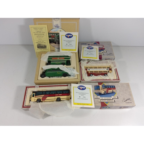 146 - Double corgi bus box set and 2 Corgi bus'