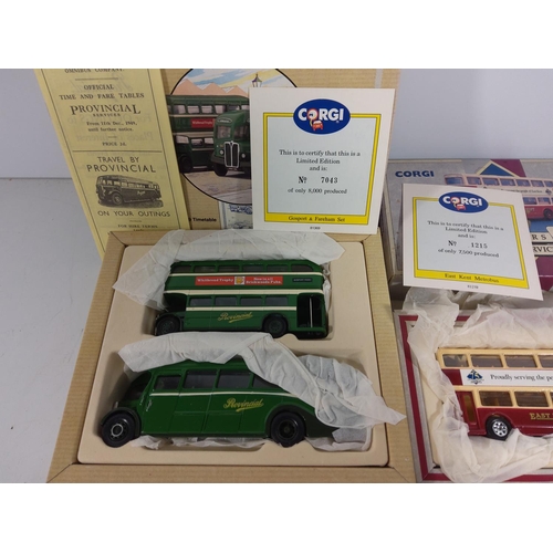 146 - Double corgi bus box set and 2 Corgi bus'