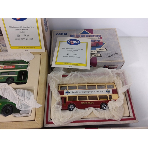 146 - Double corgi bus box set and 2 Corgi bus'