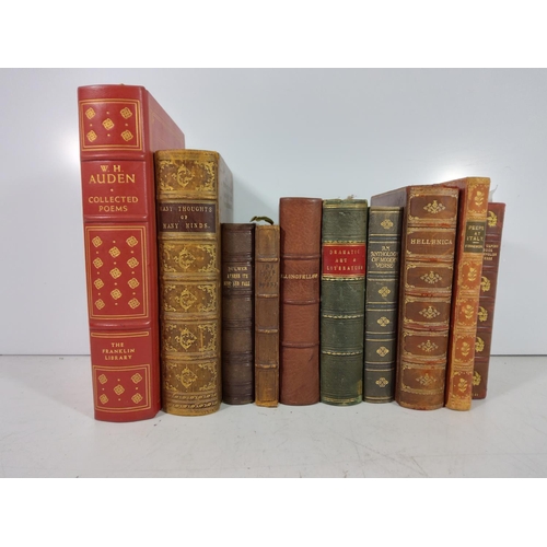 213 - Selection of 10 antique books, most with leather bindings