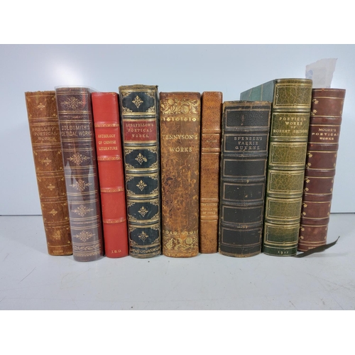 214 - Selection of 10 antique books, most with leather bindings