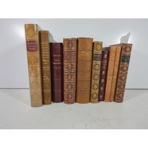 215 - Selection of 10 antique books, most with leather bindings