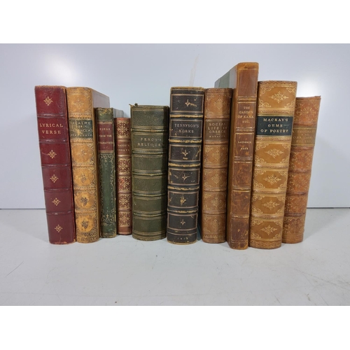 216 - Selection of 10 antique books, most with leather bindings