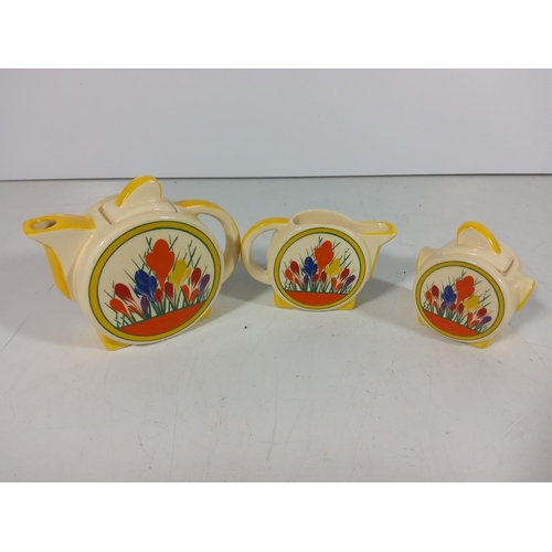 266 - Miniature clarice cliff moreland 3 piece teaset