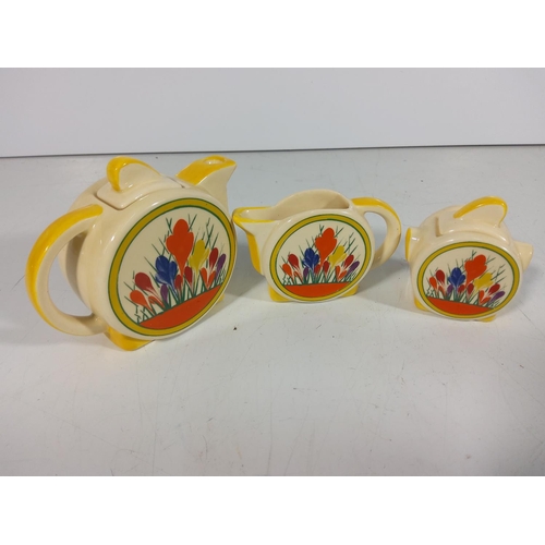 266 - Miniature clarice cliff moreland 3 piece teaset