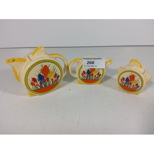 266 - Miniature clarice cliff moreland 3 piece teaset