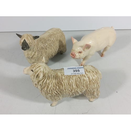 355 - 2 Beswick sheep and a pig