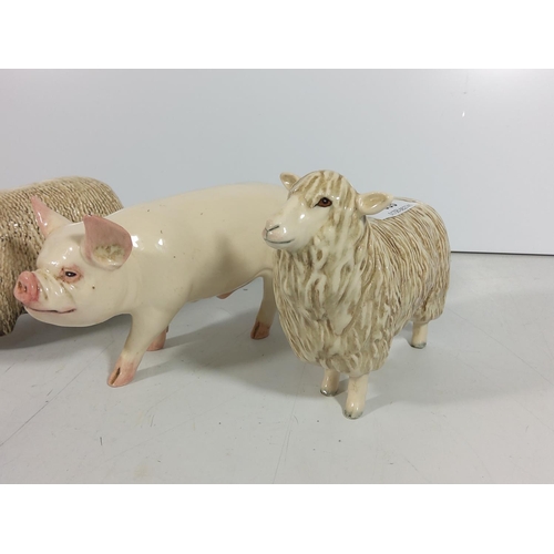 355 - 2 Beswick sheep and a pig