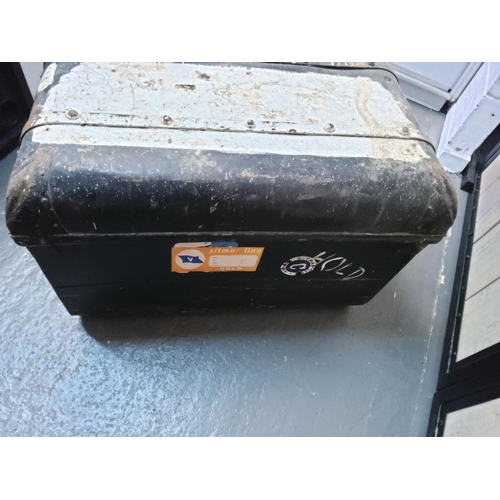 89 - Vintage tin trunk with travel labels including Sydney Australia to Southampton in October 1919, 79 x... 