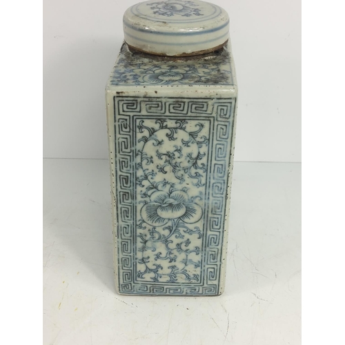 277 - Blue and white tea caddy, 17cms in height