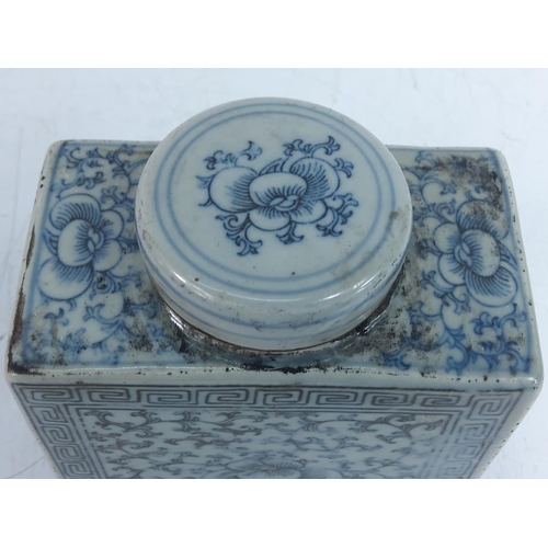 277 - Blue and white tea caddy, 17cms in height