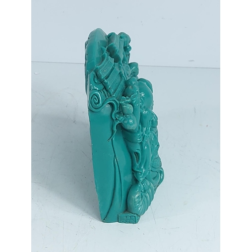 283 - Oriental blue figure of God and children, 12 x 14cms