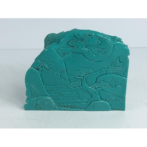 283 - Oriental blue figure of God and children, 12 x 14cms