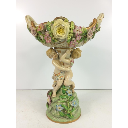 208 - Meissen cherub centerpiece, 30cms in height, slight damage (please see images)