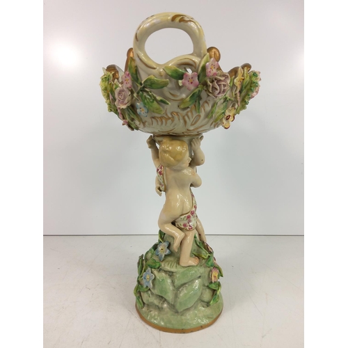 208 - Meissen cherub centerpiece, 30cms in height, slight damage (please see images)