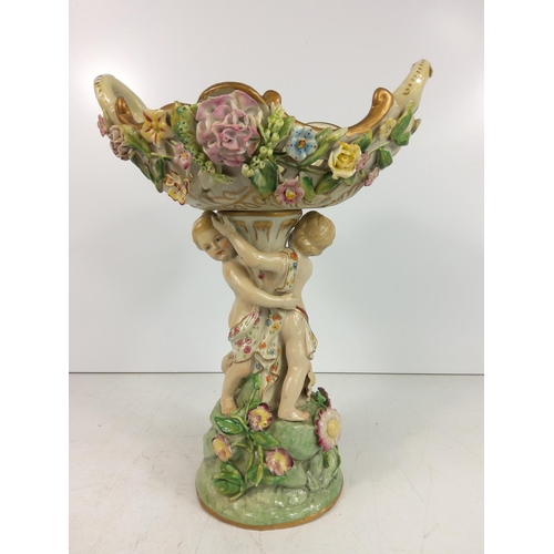 208 - Meissen cherub centerpiece, 30cms in height, slight damage (please see images)