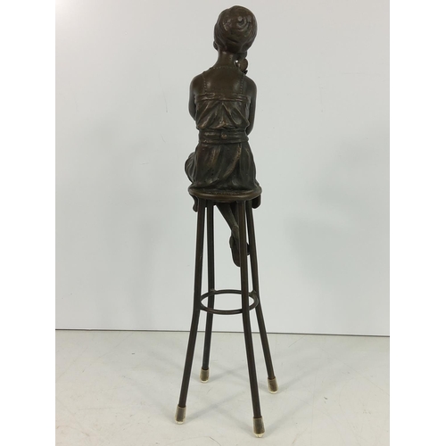 209 - Bronze figure of an art deco lady on stool, 28cms in height