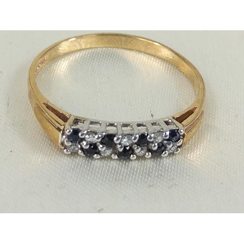 210 - 9ct gold sapphire and diamond half hoop ring, size P