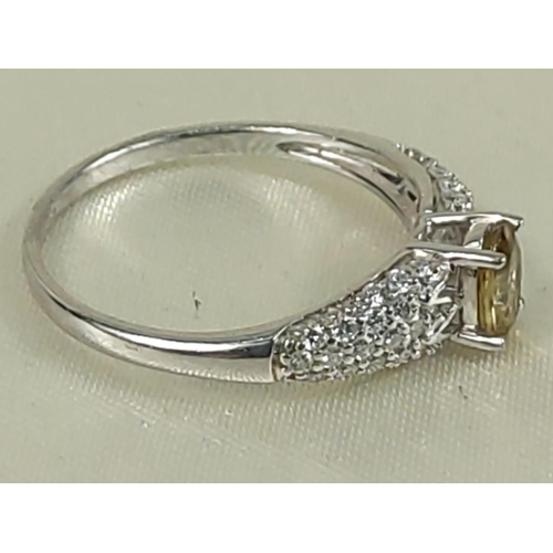 214 - 9ct gold topaz and diamond ring, size N