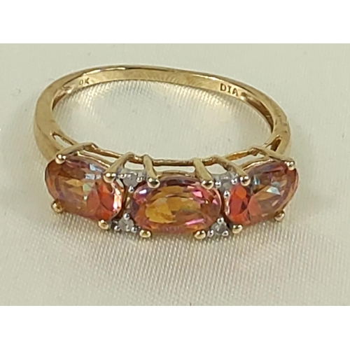 215 - 9ct gold Mexican 3 stone opal and diamond ring, size O