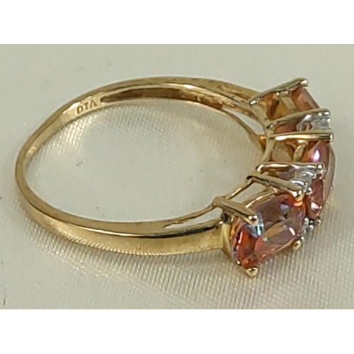 215 - 9ct gold Mexican 3 stone opal and diamond ring, size O