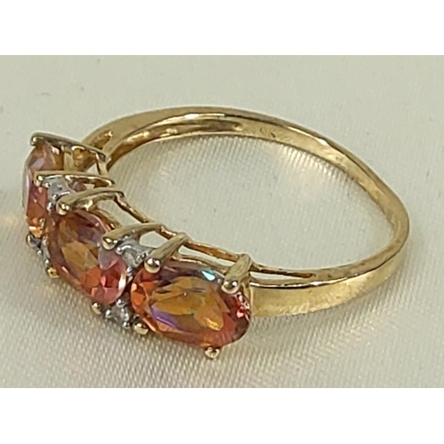 215 - 9ct gold Mexican 3 stone opal and diamond ring, size O