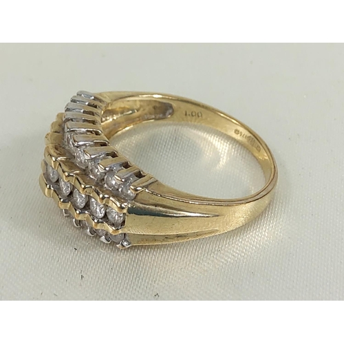 217 - 9ct gold 3 row diamond half hoop ring, size P