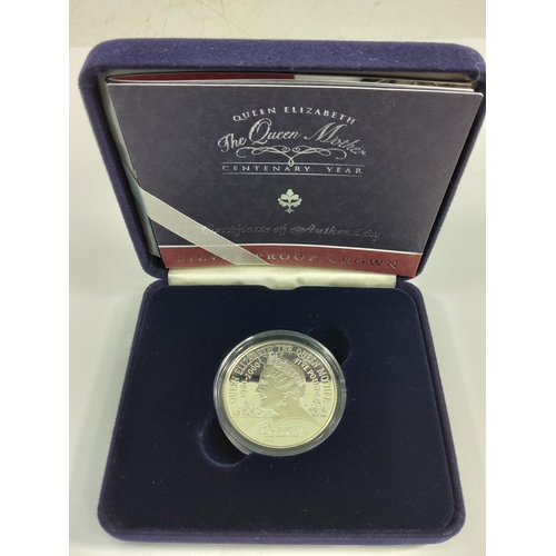 228 - Silver proof Queen Mother £5 coin