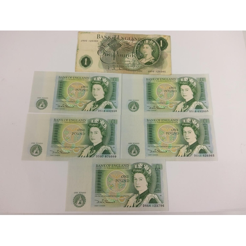 232 - 6 vintage £1 notes