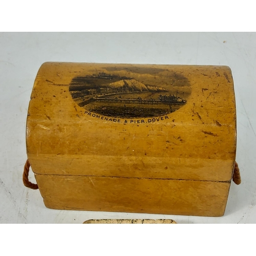 297 - Mauchlin ware box (with receipt) and a crib board