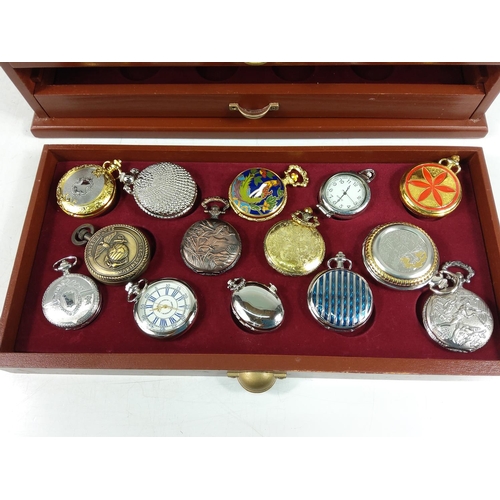 305 - 3 drawer display case containing 27 collectable pocket watches