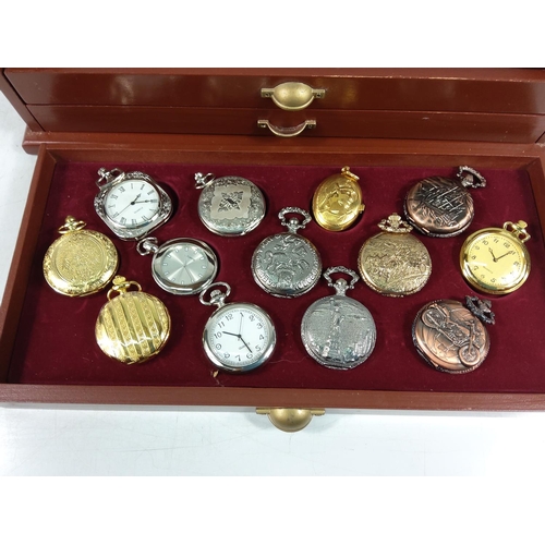 305 - 3 drawer display case containing 27 collectable pocket watches