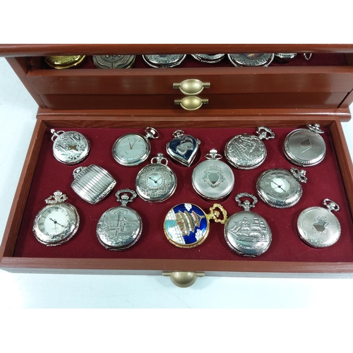 307 - 3 drawer display case containing 40 collectable pocket watches