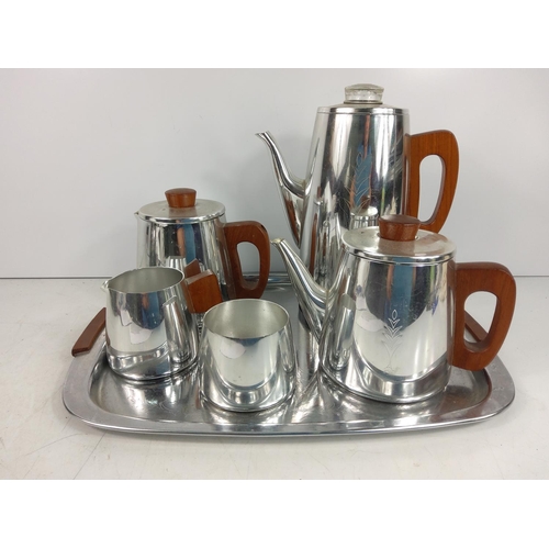 169 - Plated tea set on tray and 2 light fittings